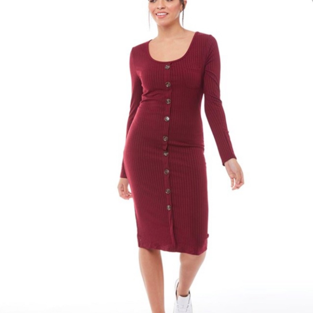 Chic Burgundy Button-Down Dress